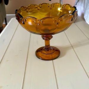 Indiana glass amber teardrop pedestal bowl